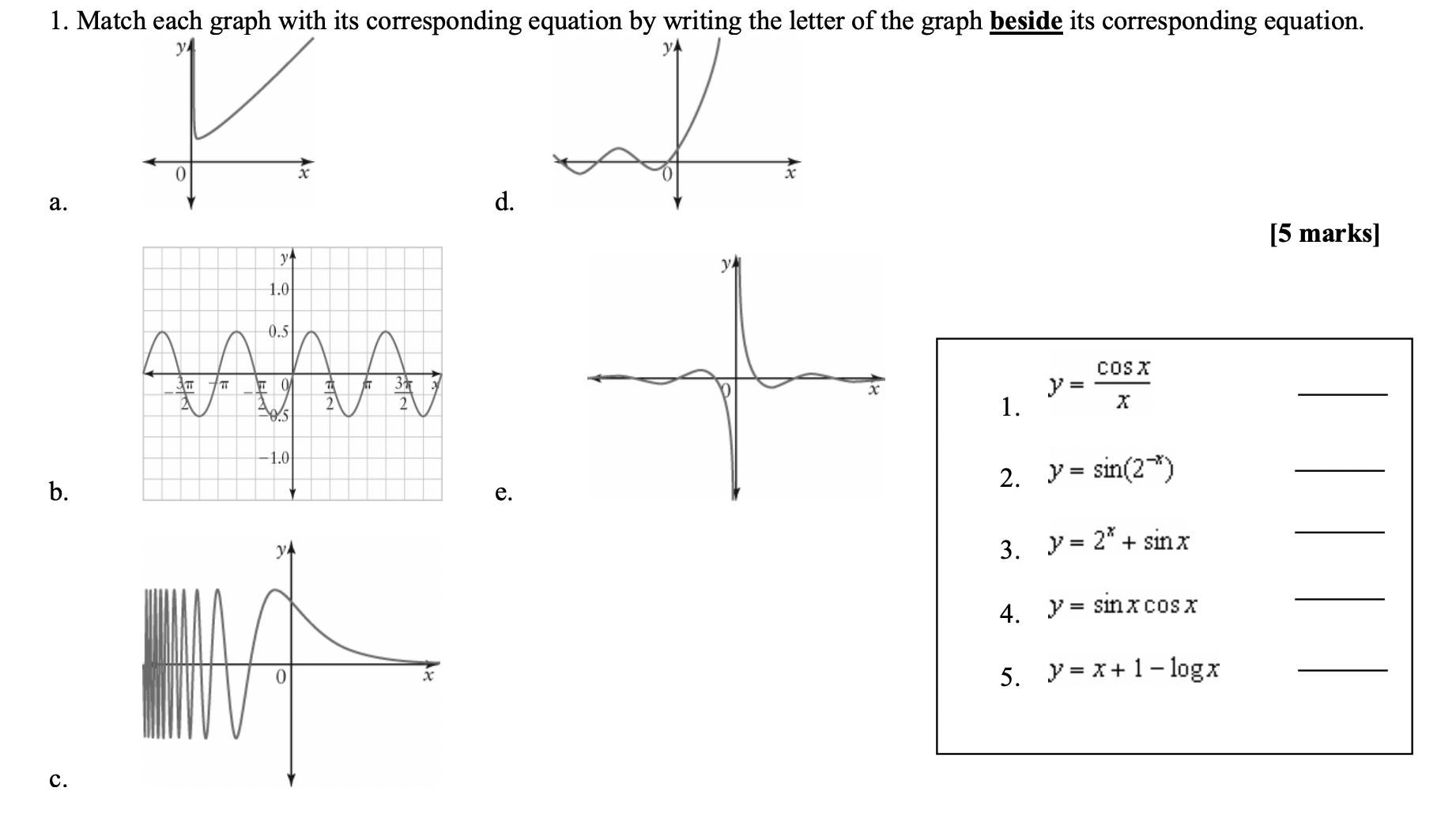 1. Match each graph with its corresponding