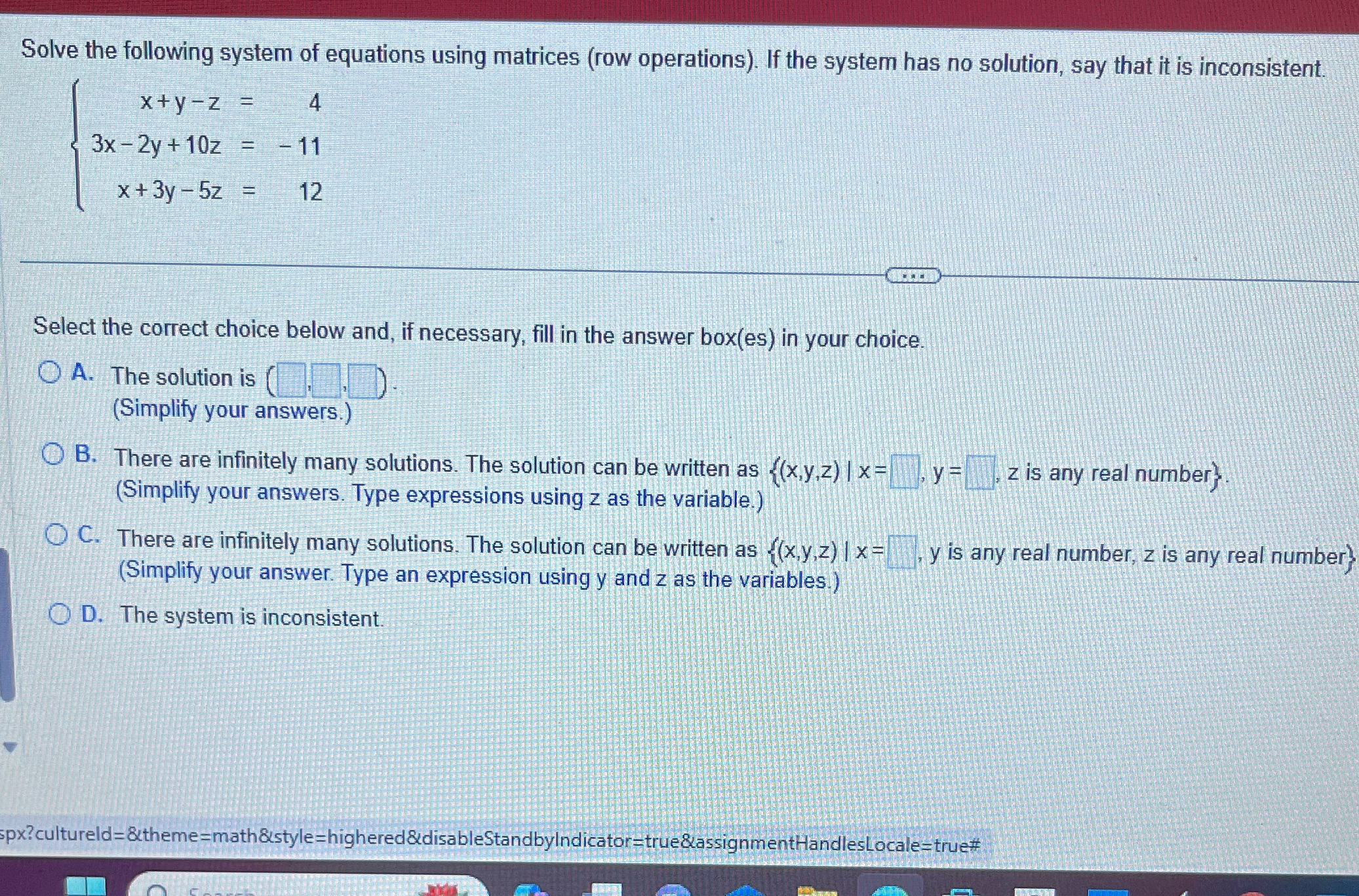 Solve the following system of equations using