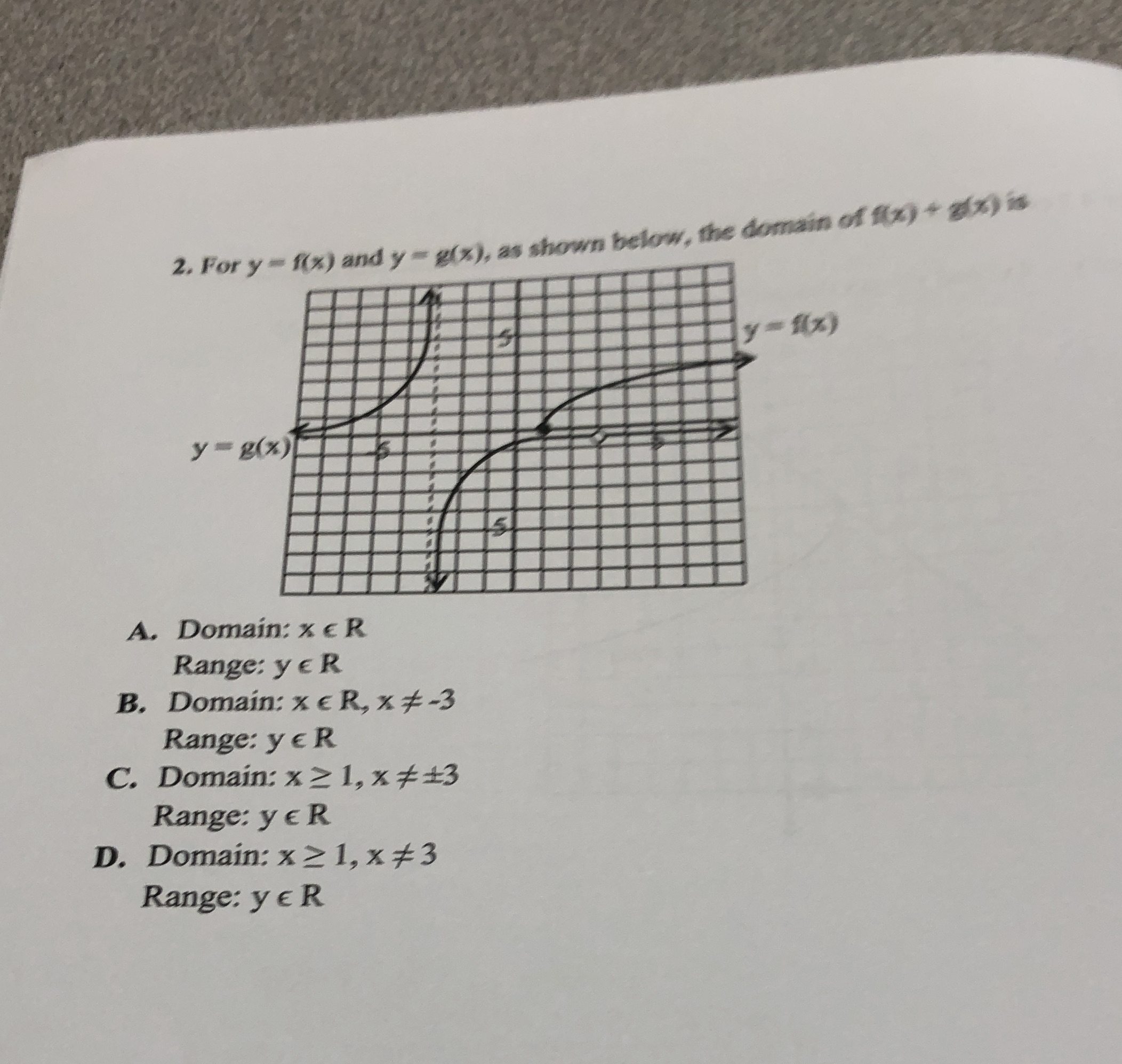2. For y - f(x) and y = g(x), as shown below, the