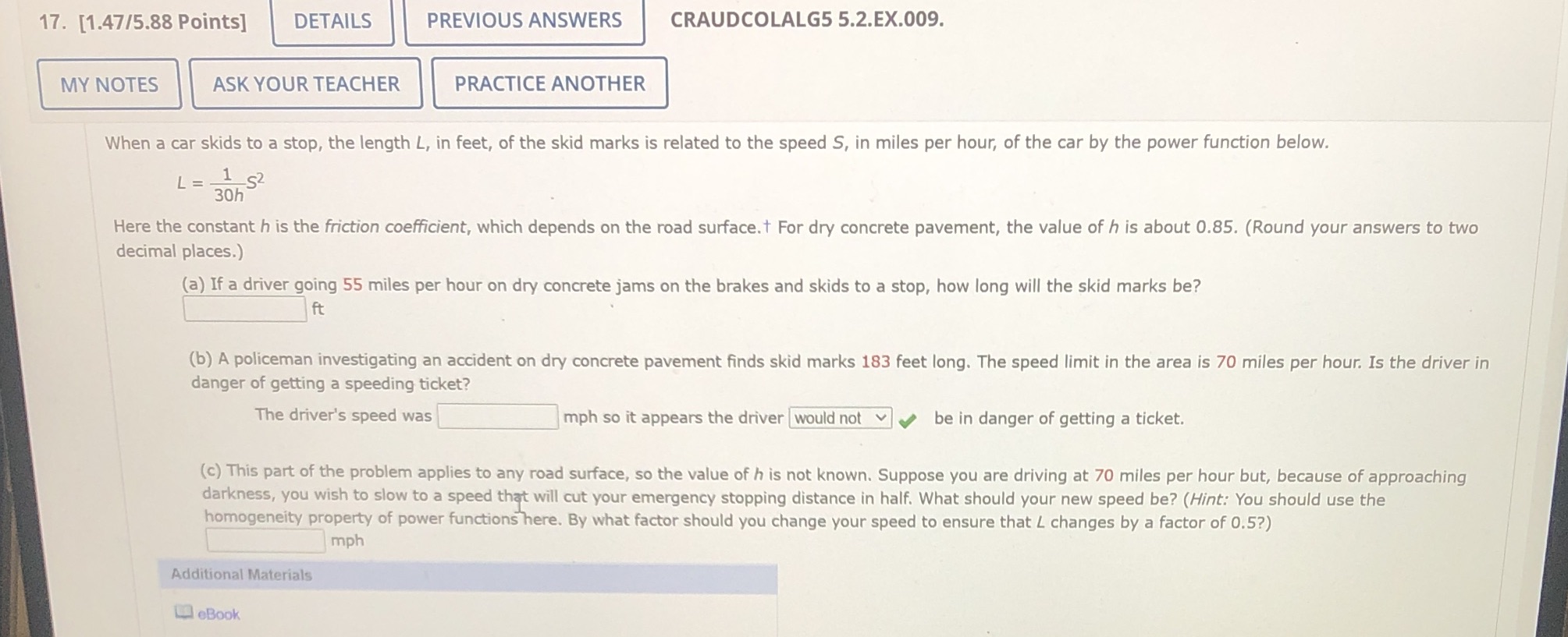 17. [1.47/5.88 Points] DETAILS PREVIOUS ANSWERS