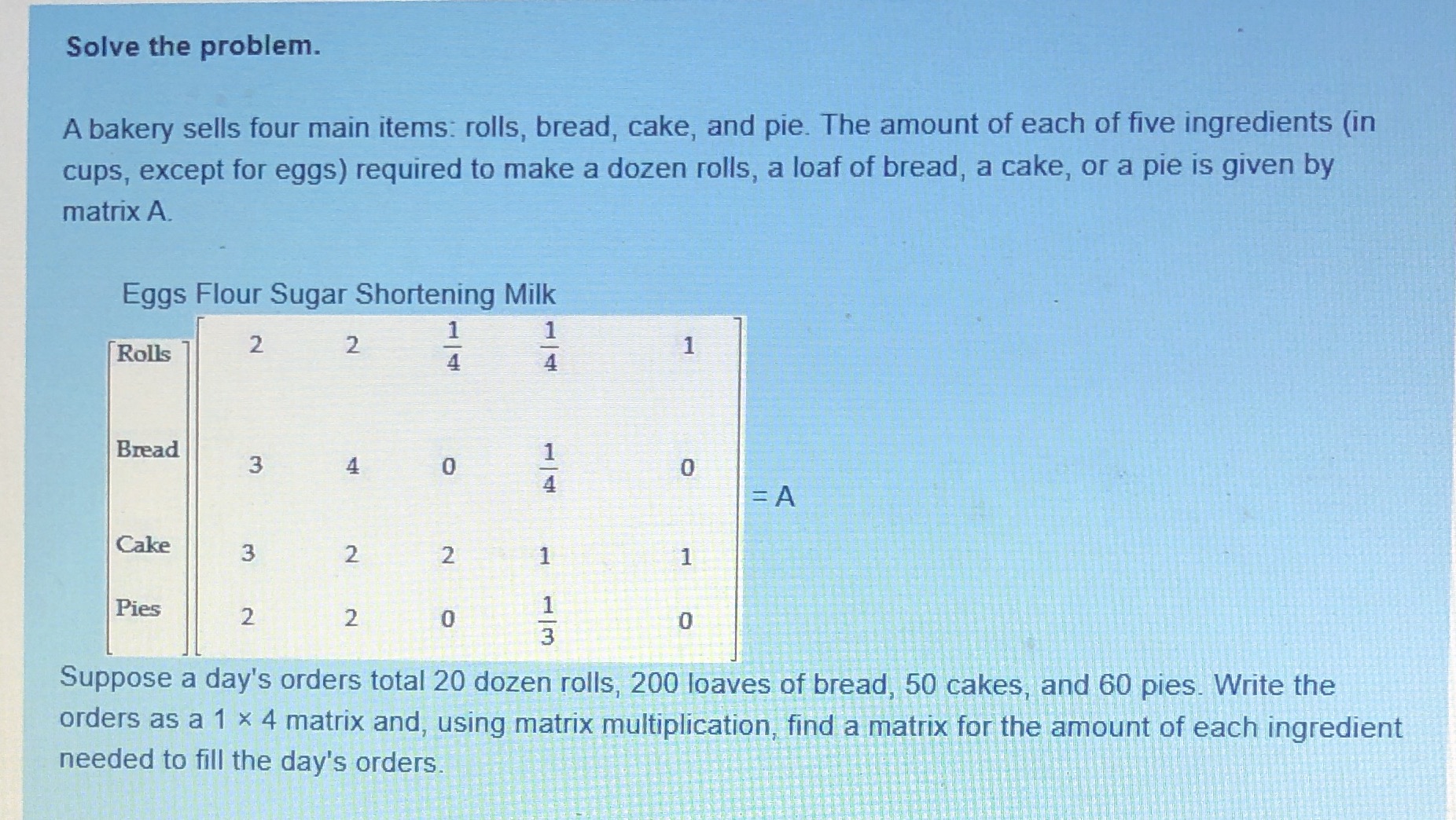 Solve this problem Solve the problem. A bakery