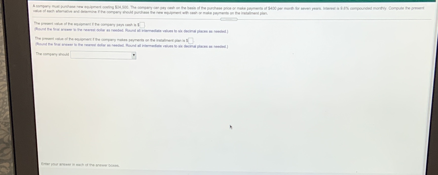 I need this back by 9:55 please A company must