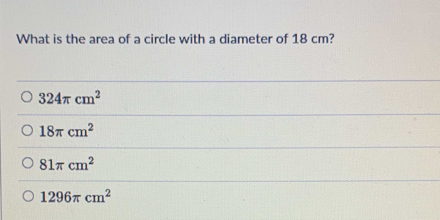 What is the area of a circle with a diameter of