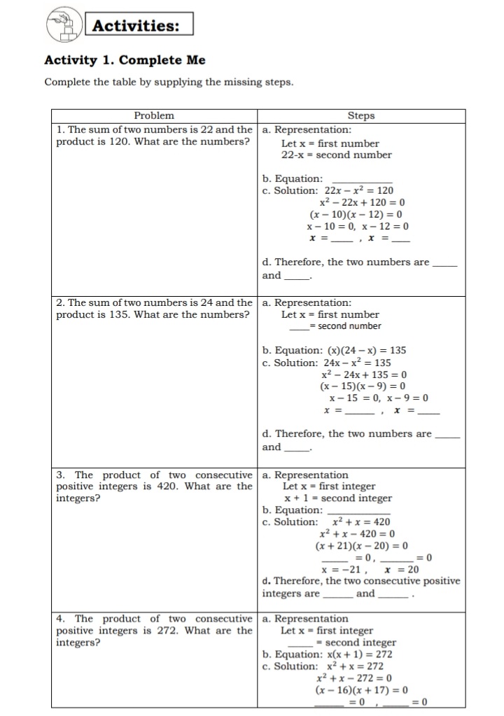 Lesson: Solving Problems Involving Quadratic