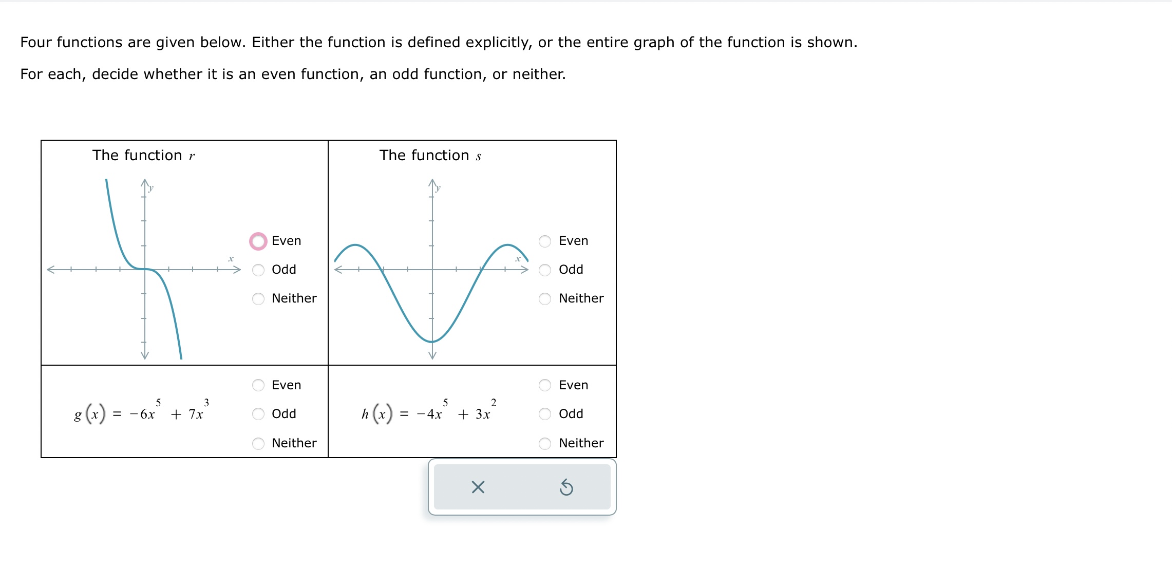 Four functions are given below. Either the