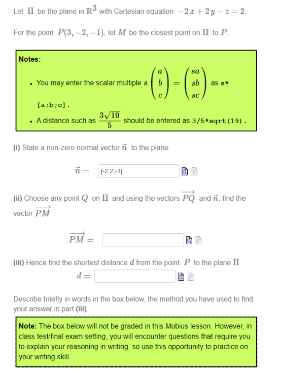 Let II be the plane in IR with Cartesian equation