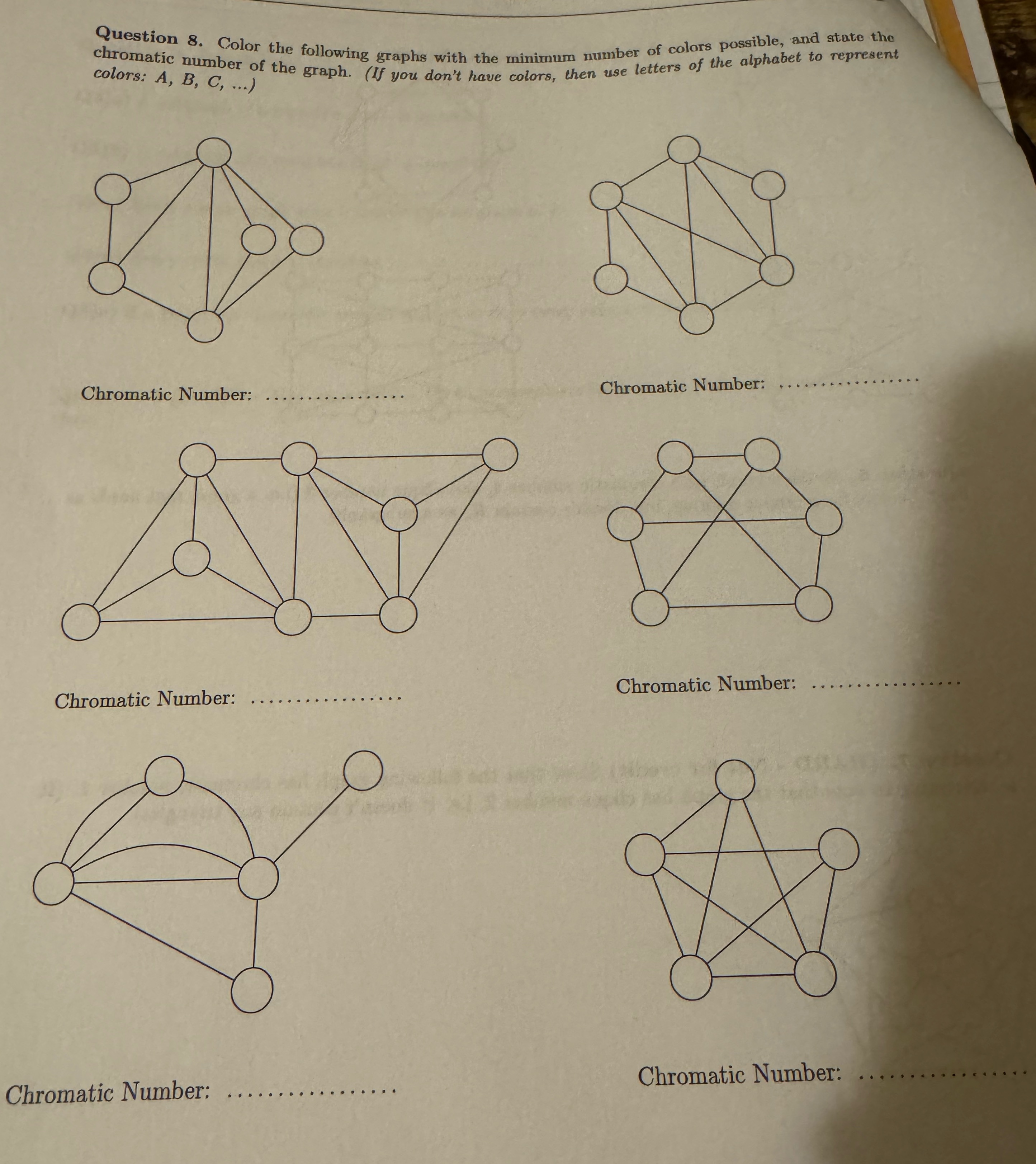 Question 8. Color the following graphs with the