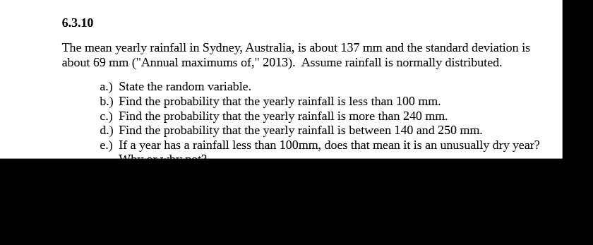 6.3.10 The mean yearly rainfall in Sydney,