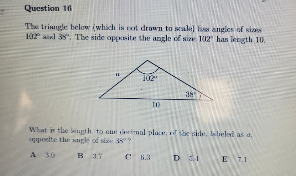 no extra detail Question 16 The triangle below