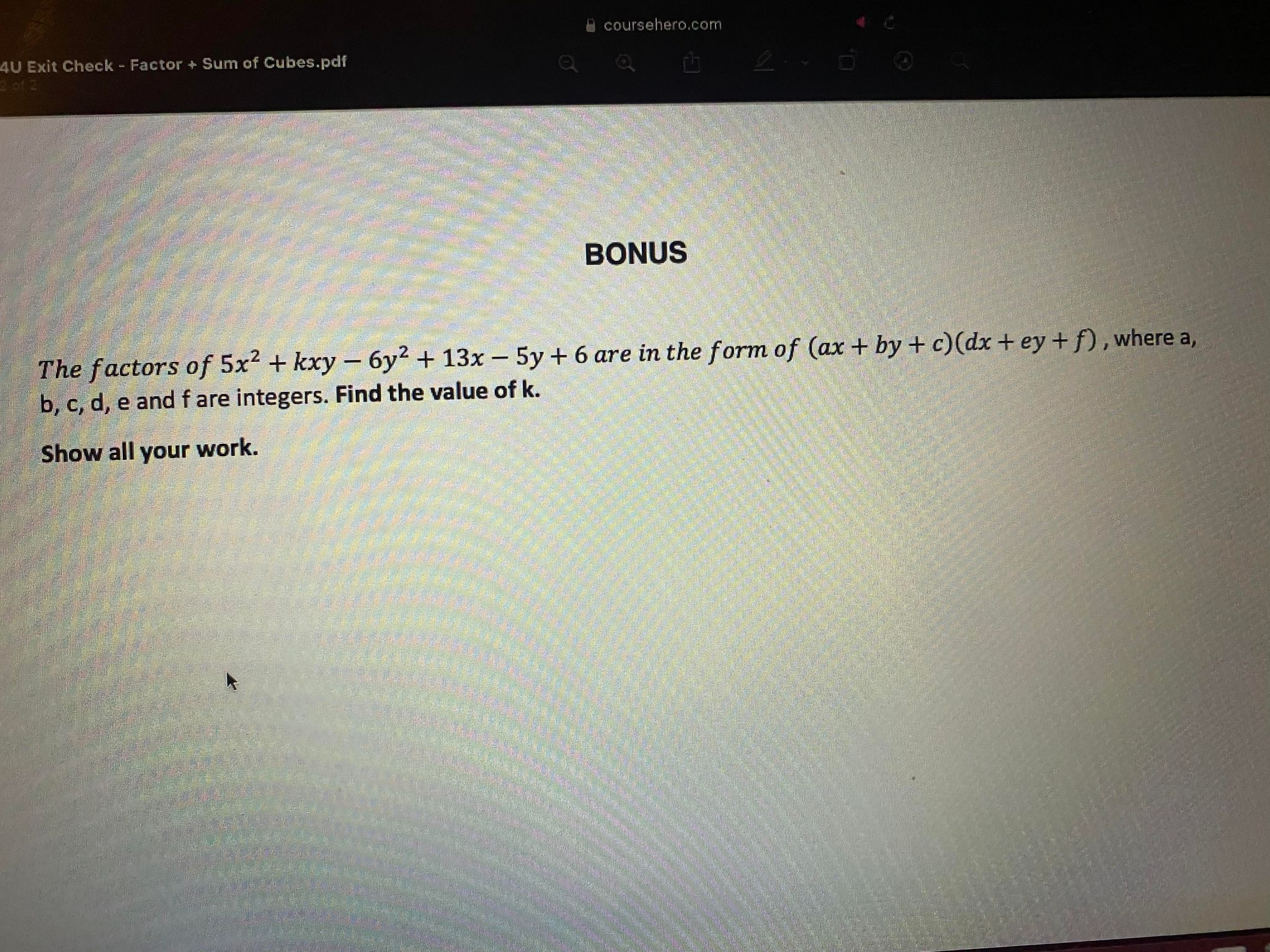 MHF4U Exit Check - Polynomials Factor x12 - 1