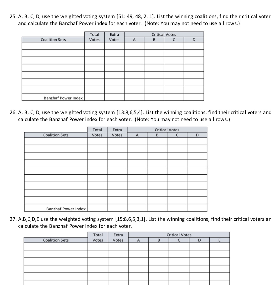 25. A, B, C, D, use the weighted voting system