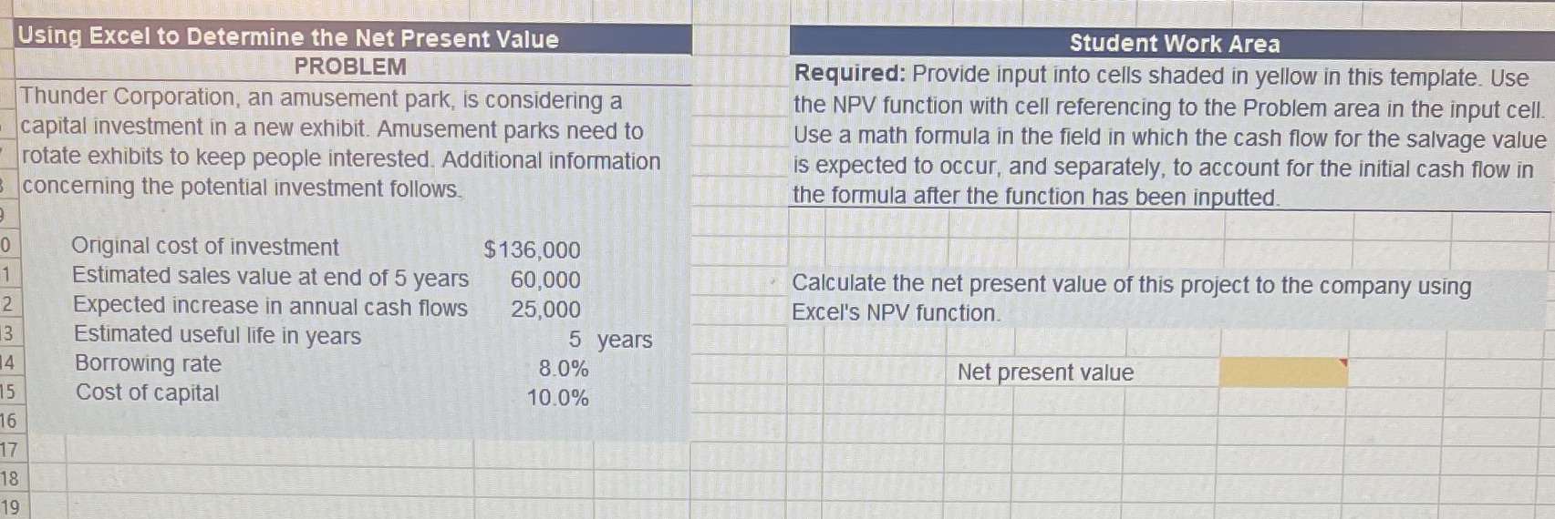 Using Excel to Determine the Net Present Value