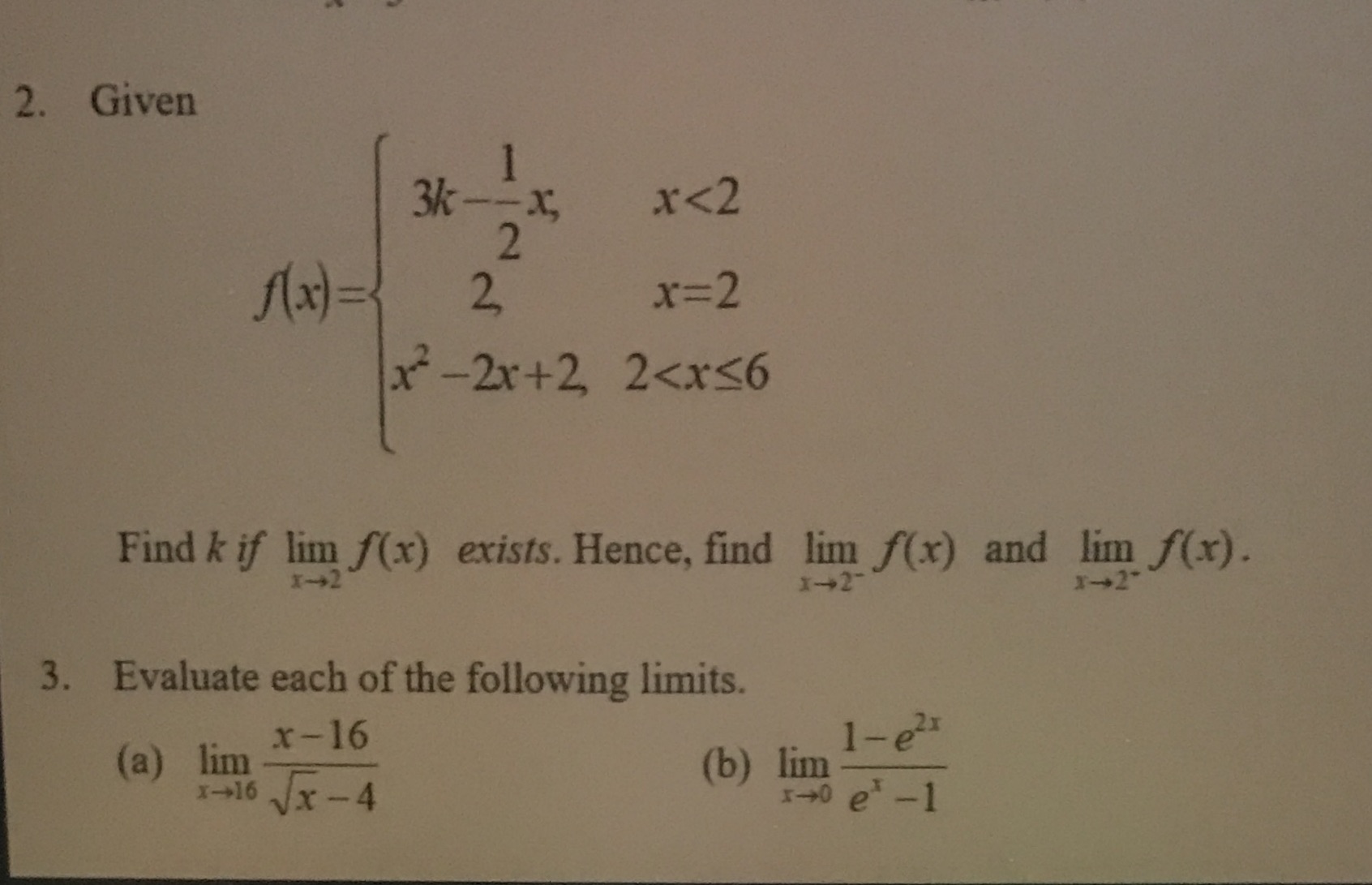 2. Given 3k --X, x <2 2 Ax ) = 2 x=2 x - 2x+2 2