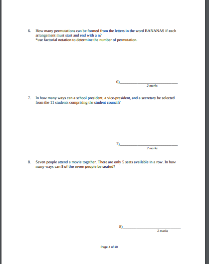 6. How many permutations can be formed from the