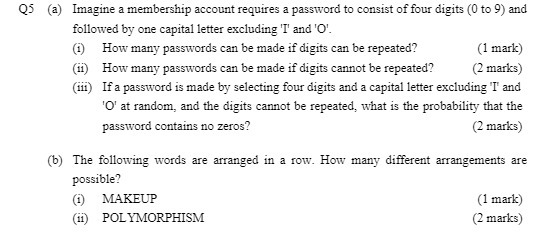 Q5 (a) Imagine a membership account requires a