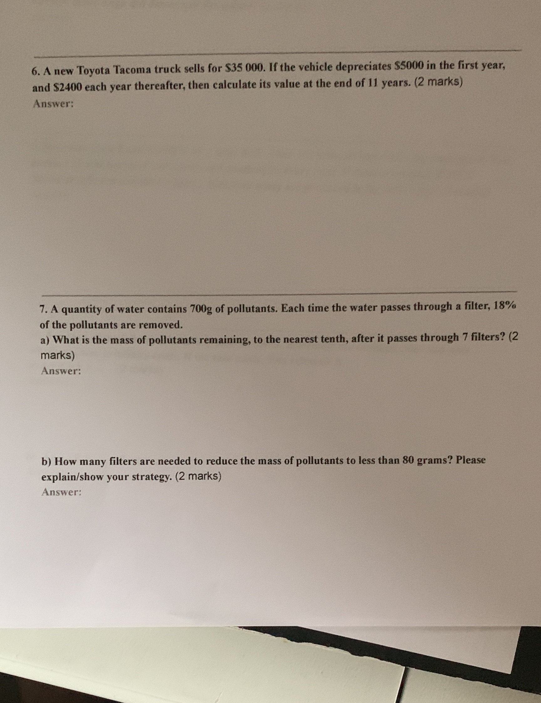 6. A new Toyota Tacoma truck sells for $35 000.
