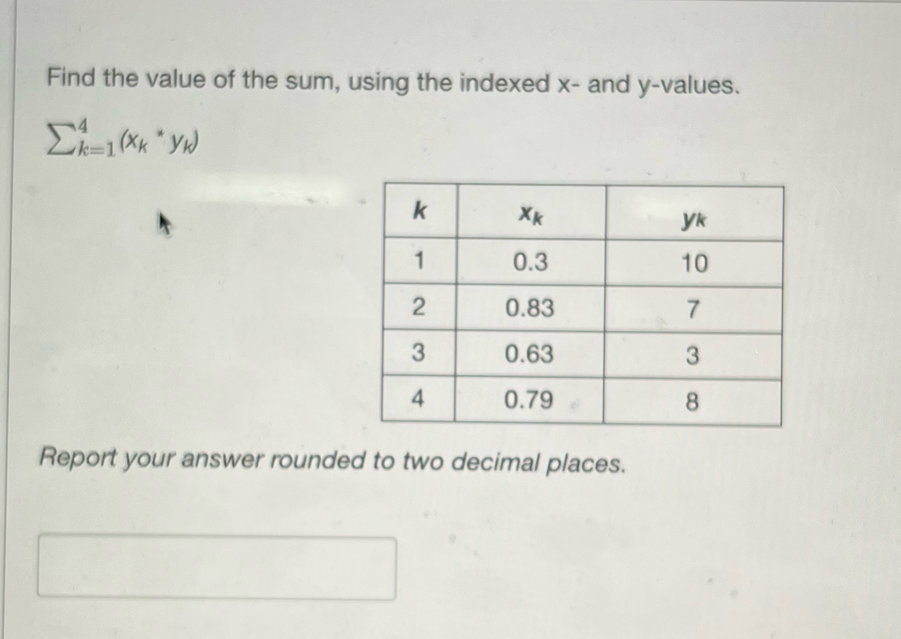 Find the value of the sum, using the indexed x-