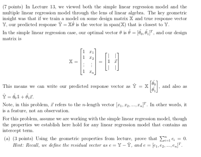 (7 points) In Lecture 13, we viewed both the