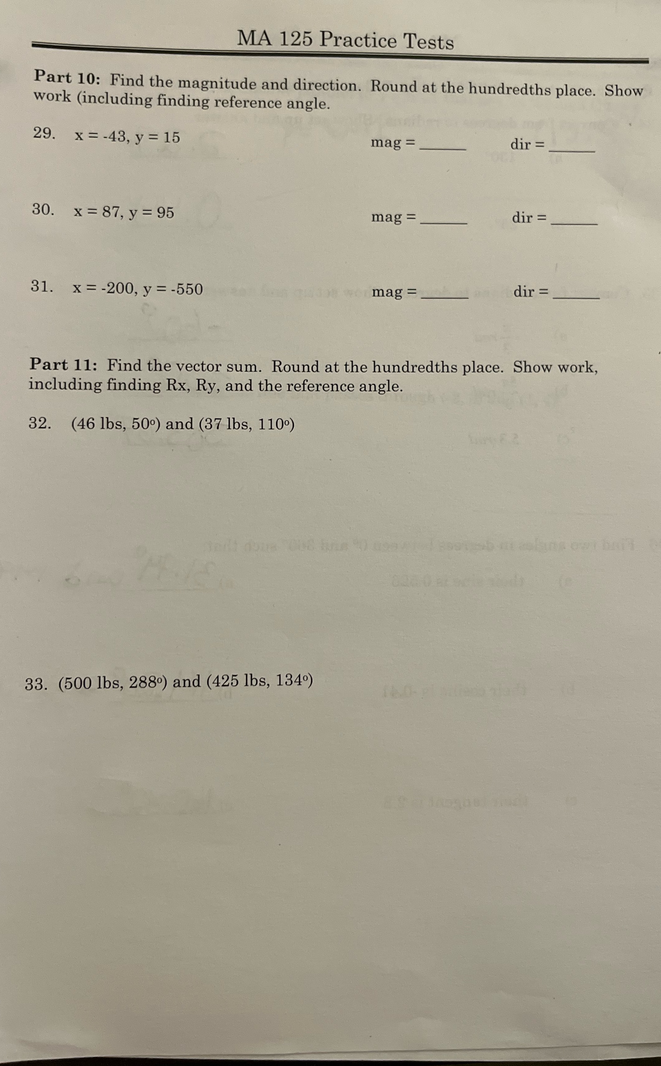 MA 125 Practice Tests Part 10: Find the magnitude