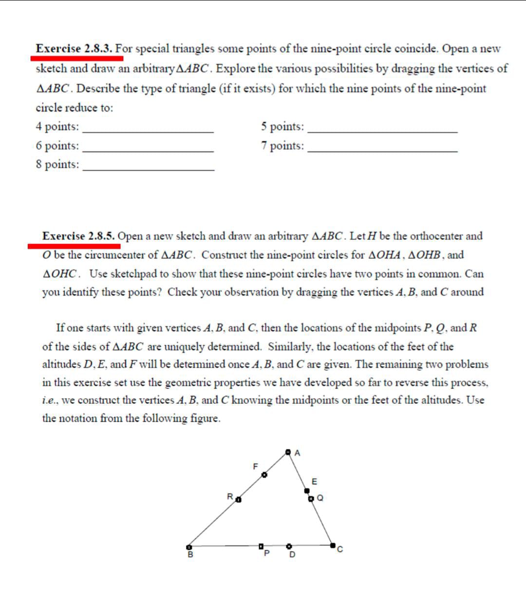 Exercise 2.8.3. For special triangles some points