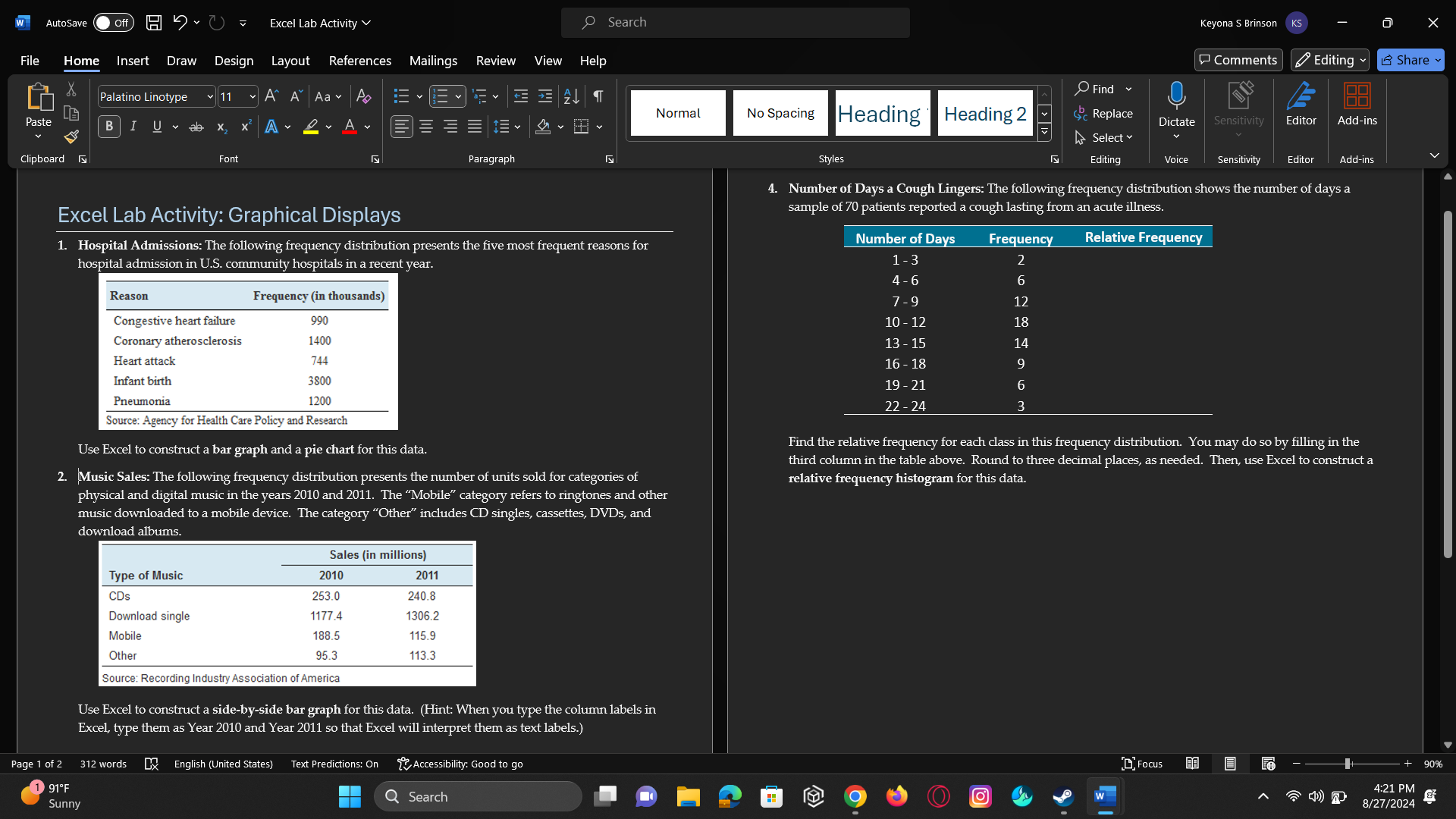 W Off Excel Lab Activity v O Search Keyona S