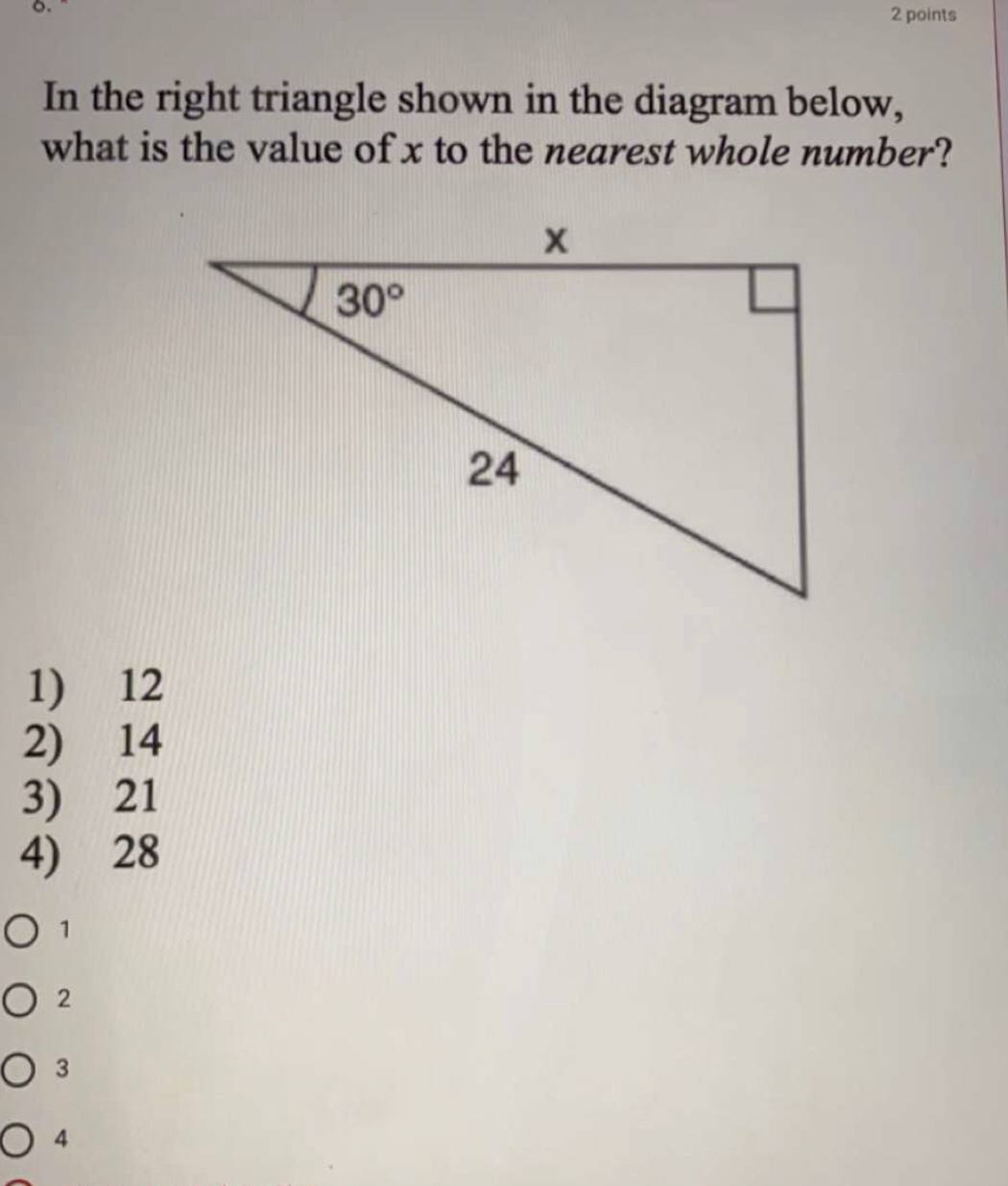 answer question 2 points In the right triangle