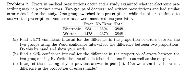 Problem 7. Errors in medical prescriptions occur