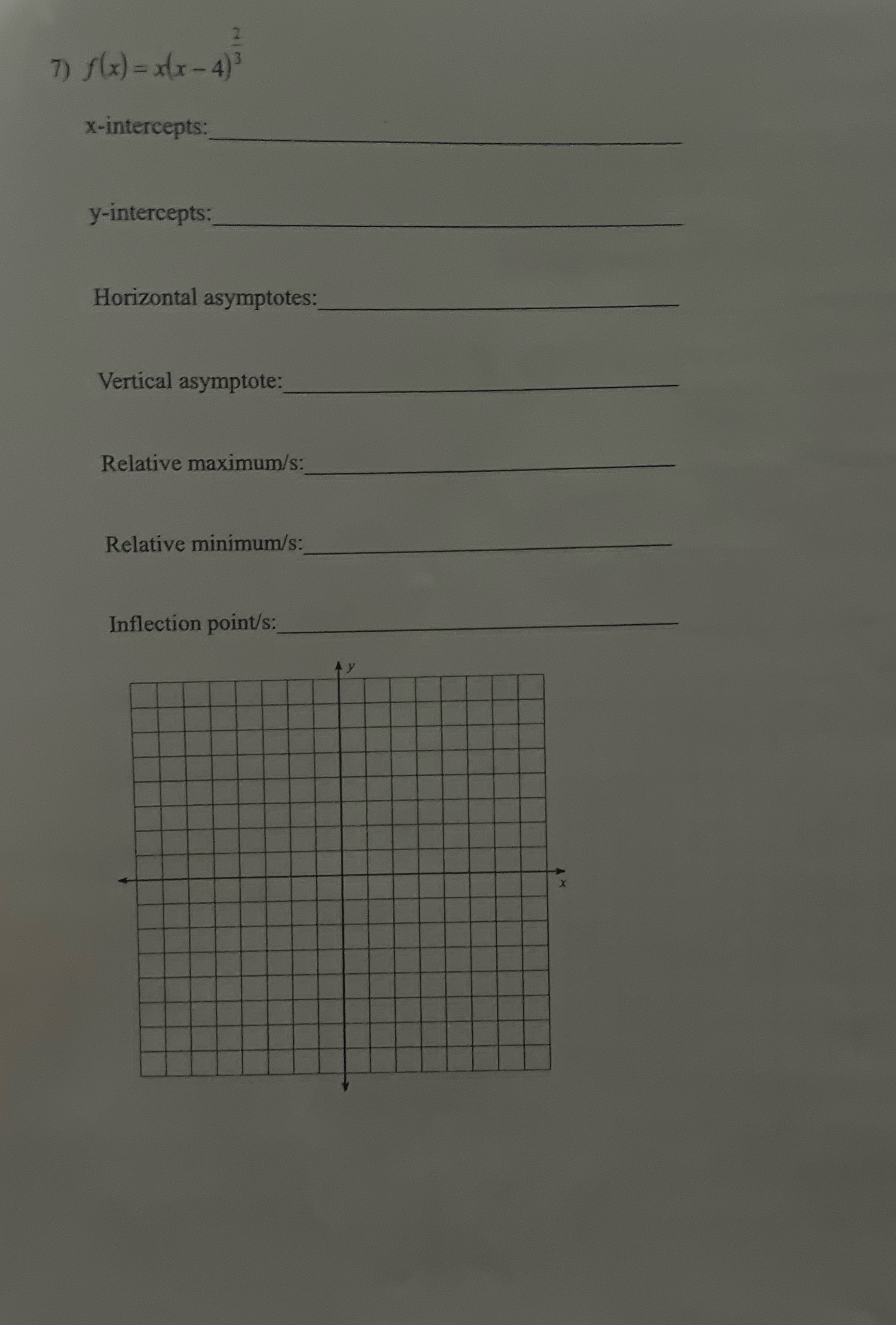 7) f ( x) = x(x-4)3 X-intercepts: y-intercepts: