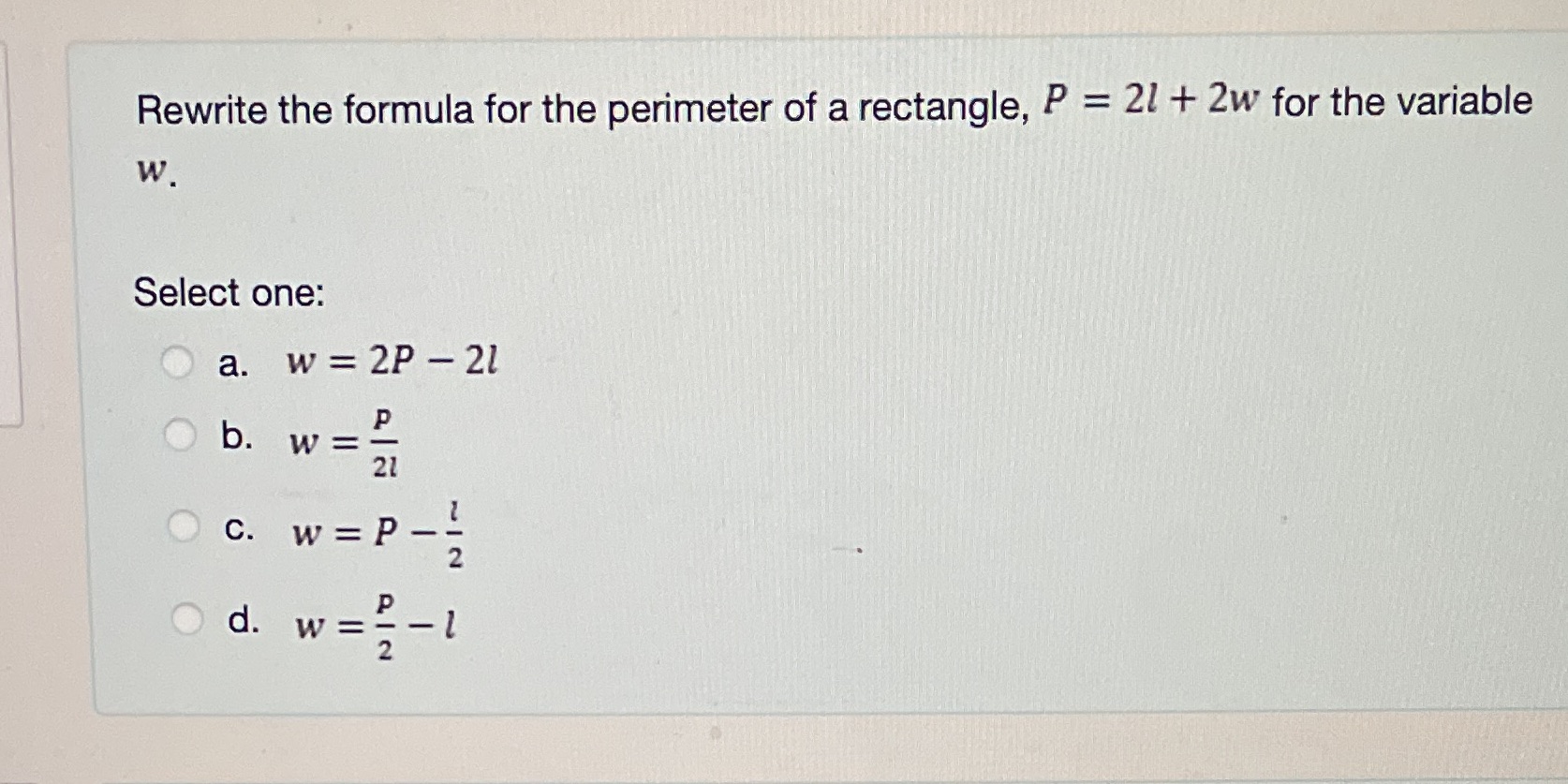 Rewrite the formula for the perimeter of a