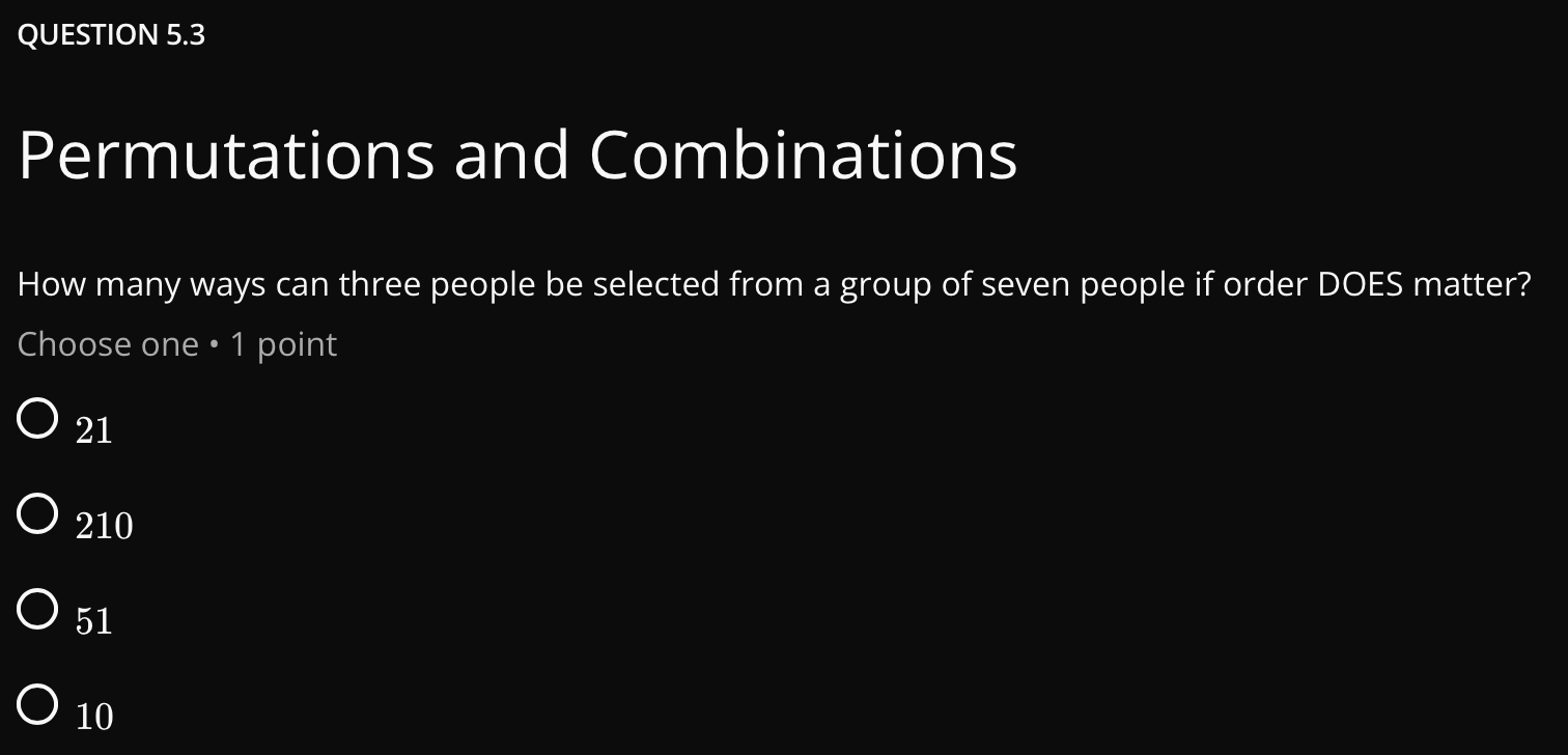QUESTION 5.3 Permutations and Combinations How