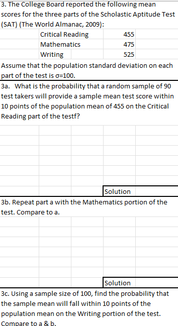 3. The College Board reported the following mean