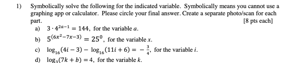 I need help with number 1. 1) Symbolically solve