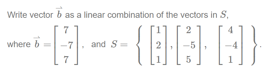 Write vector b as a linear combination of the