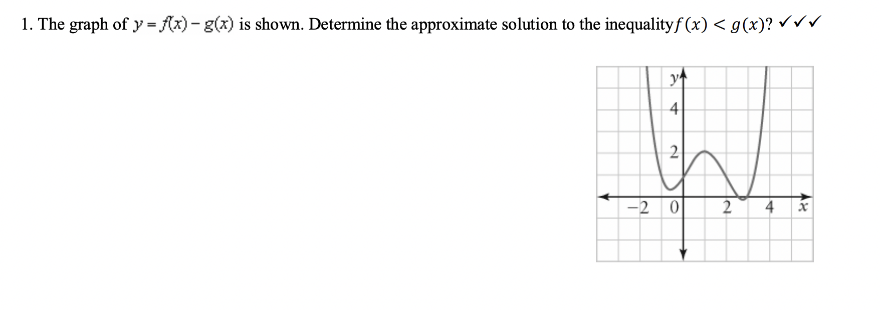 1. The graph of y = x) - gt!) is shown. Determine