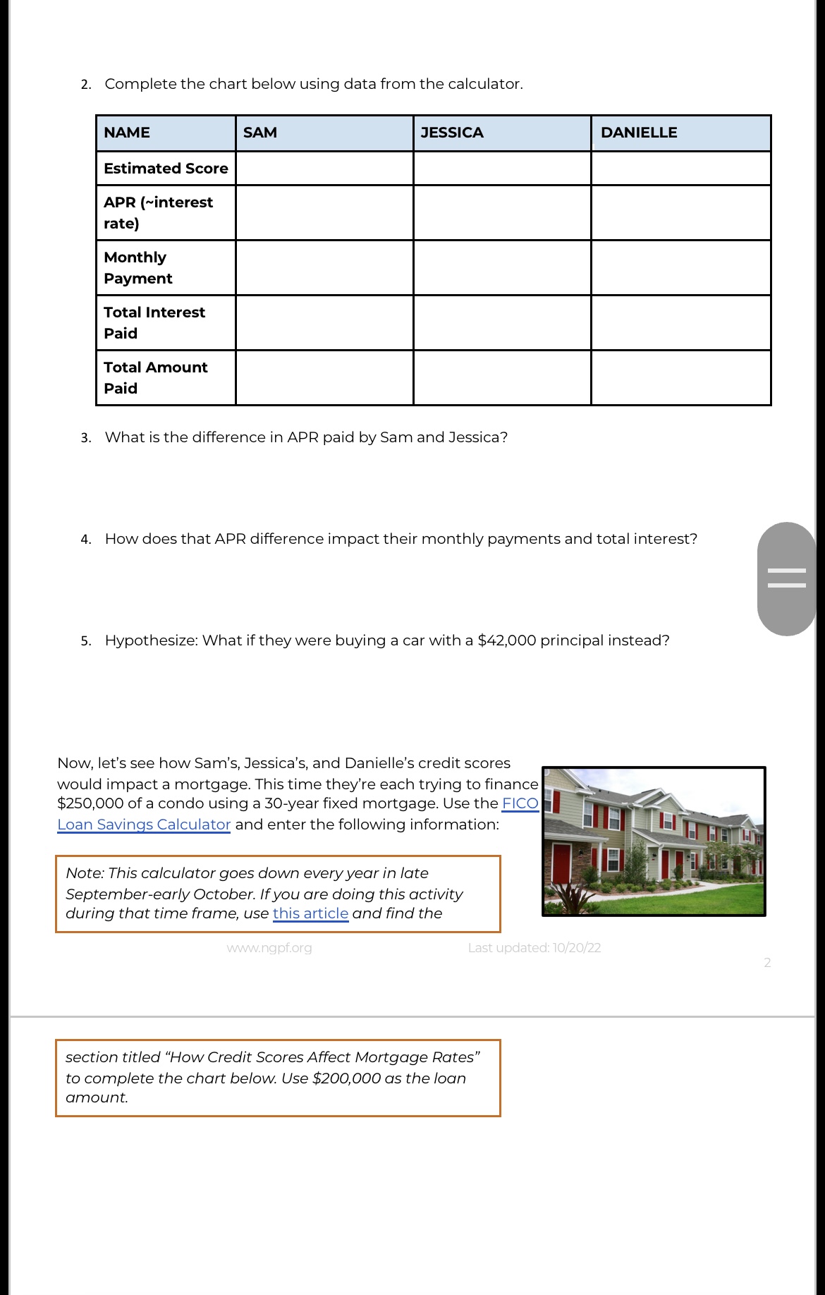 2. Complete the chart below using data from the