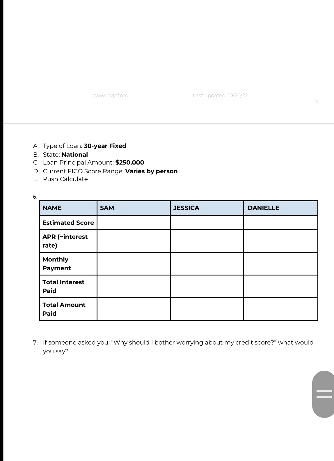 2. Complete the chart below using data from the