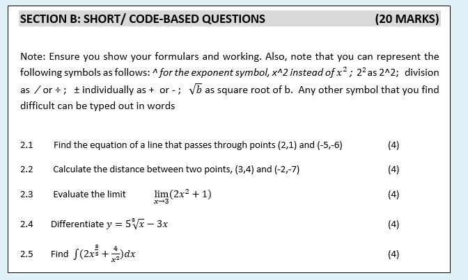 SECTION B: SHORT/ CODE-BASED QUESTIONS (20 MARKS)