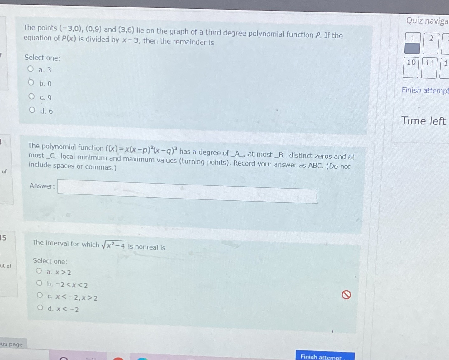1,2,3 Quiz naviga The points (-3,0), (0,9) and