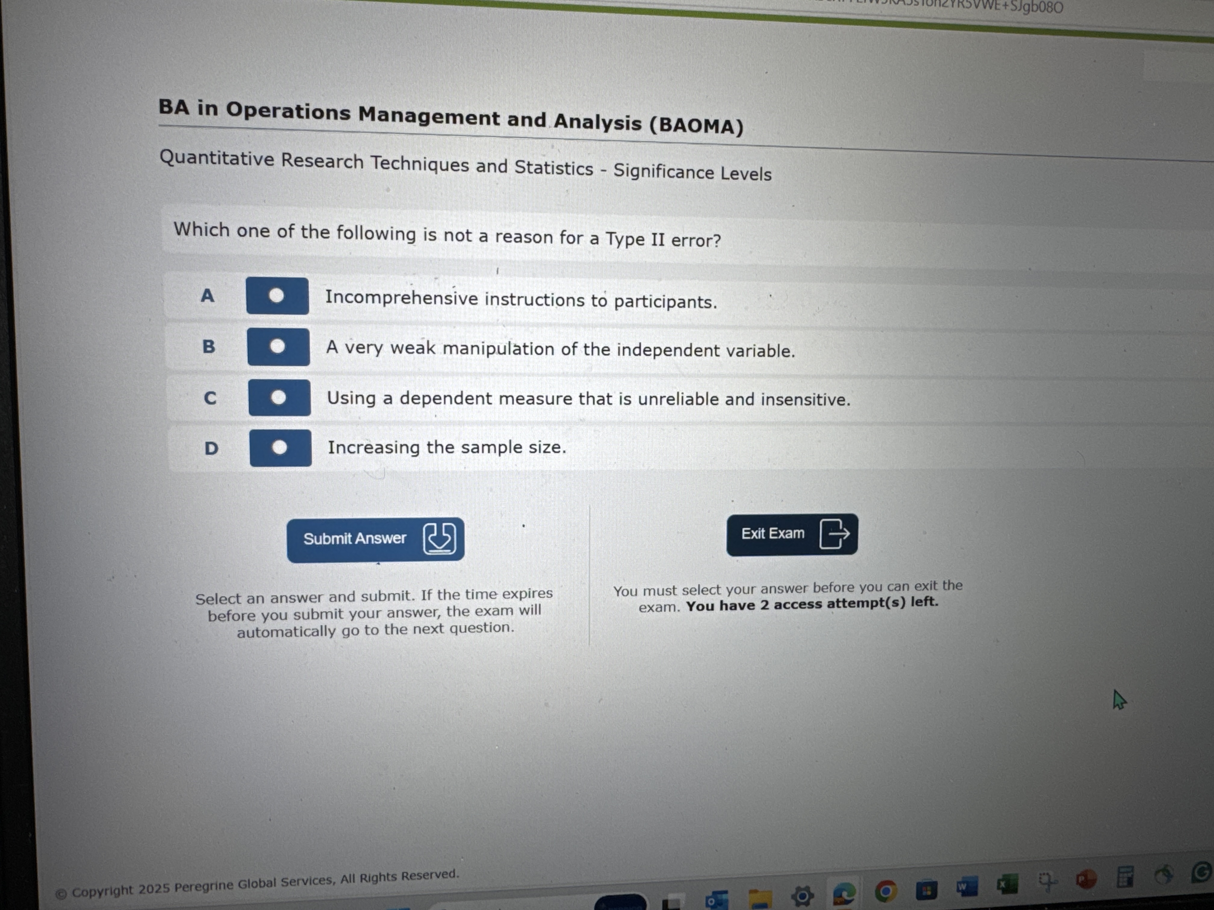 Not a reason for Type II error VE+SJgb080 BA in