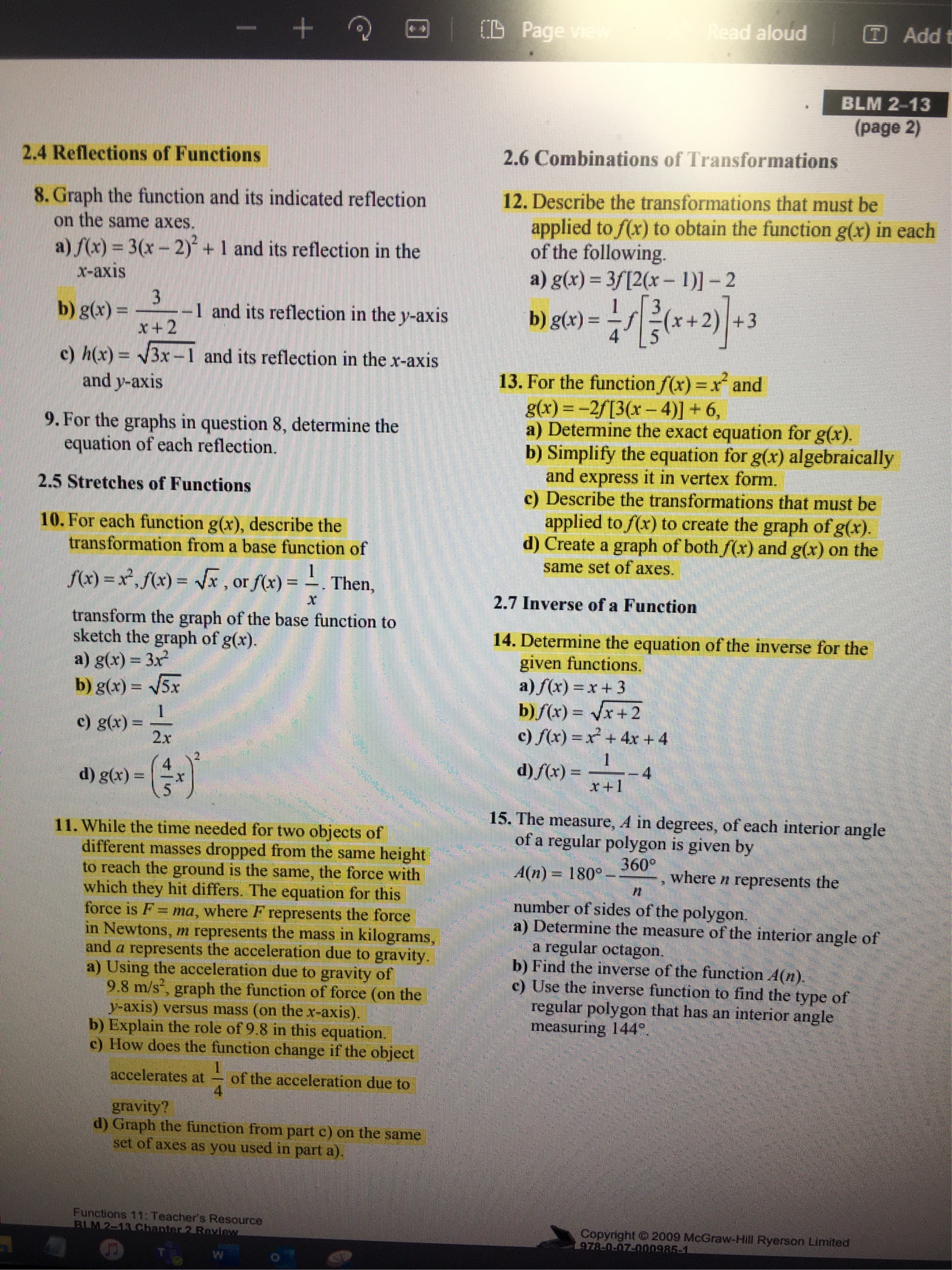 Highlighted questions only please 8b, 10b, 11,