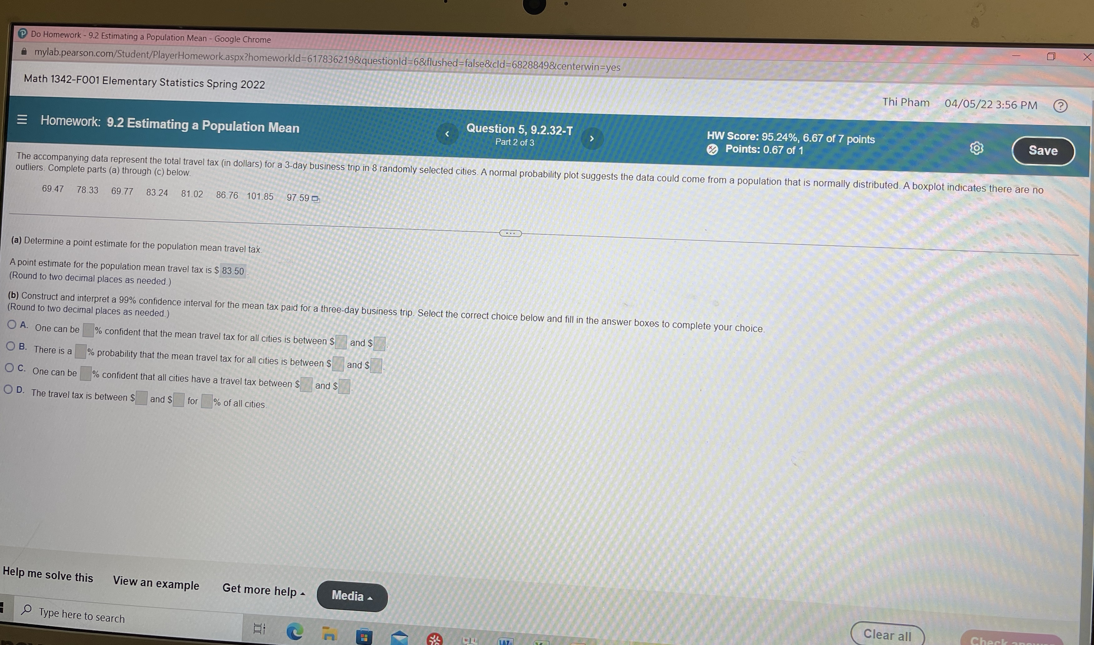 X Do Homework - 9.2 Estimating a Population Mean