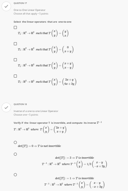 QUESTION 4 Kernel of linear transformation Choose
