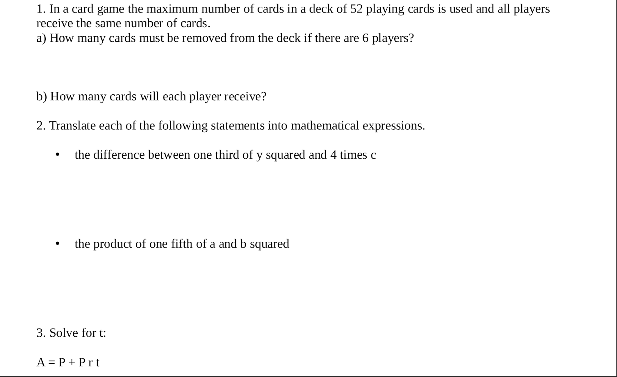 1. In a card game the maximum number of cards in