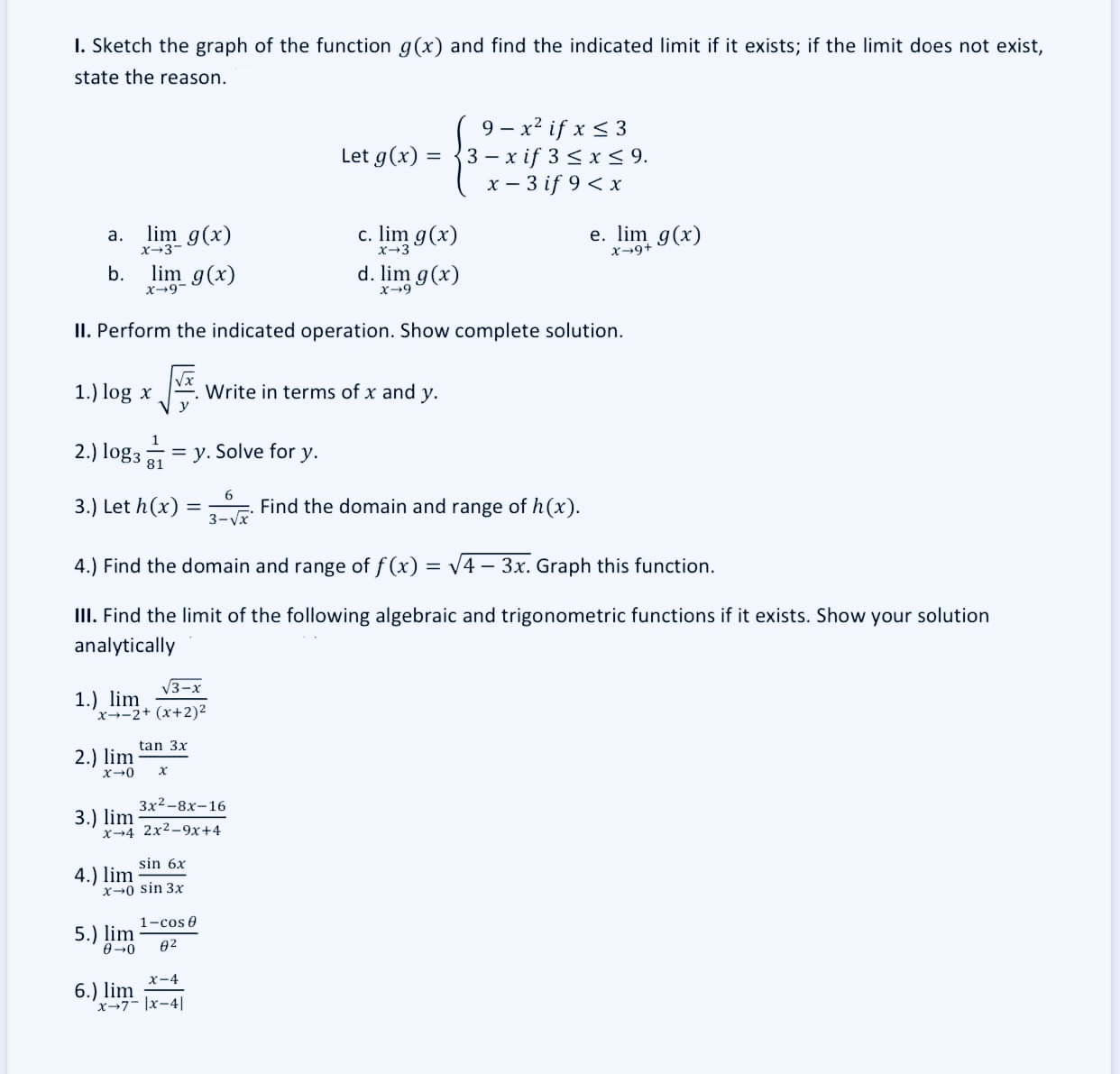 1. Sketch the graph of the function g(x) and find