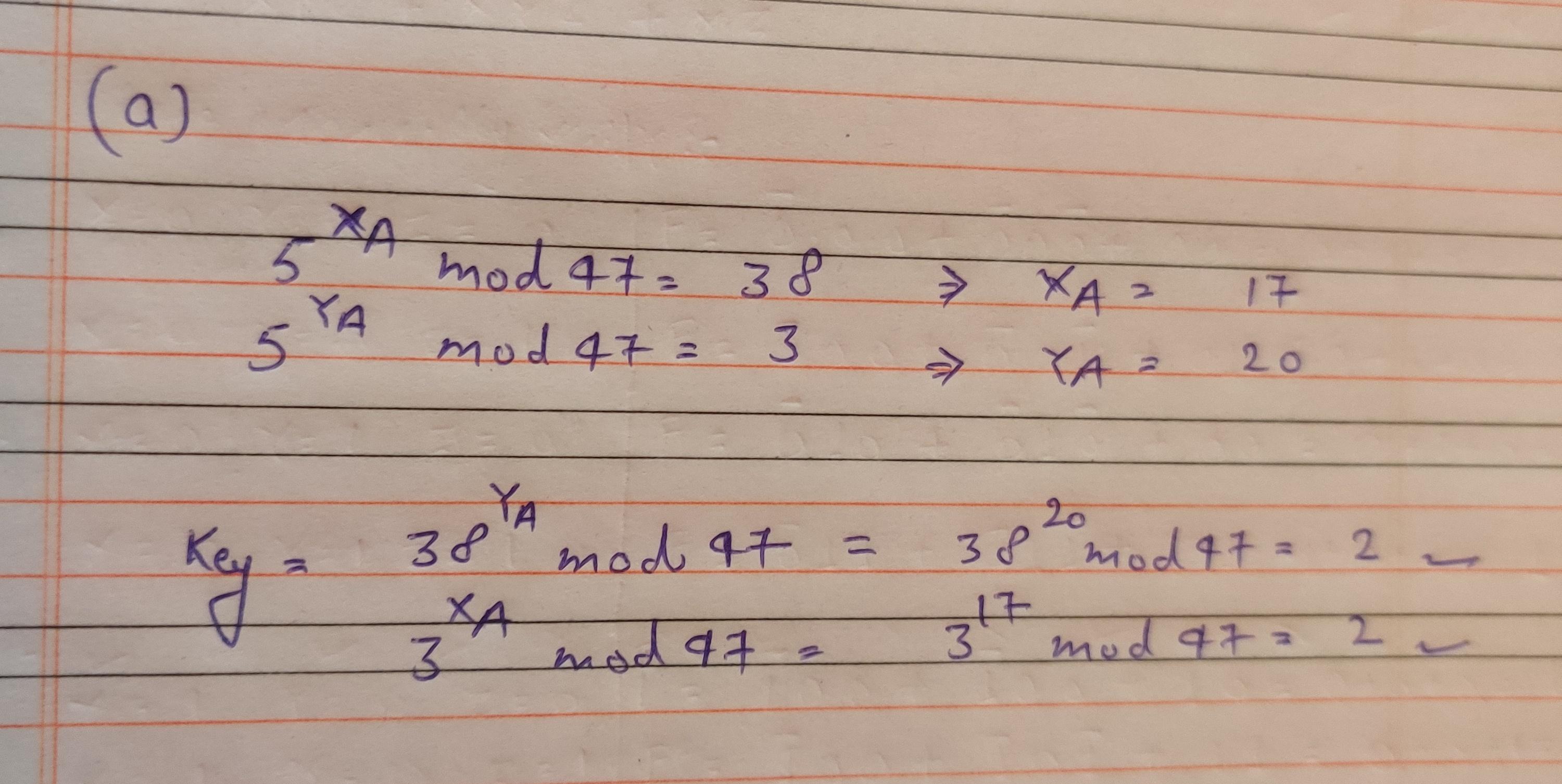 Please anser b a 5 mod 47 = 38 KA  style=
