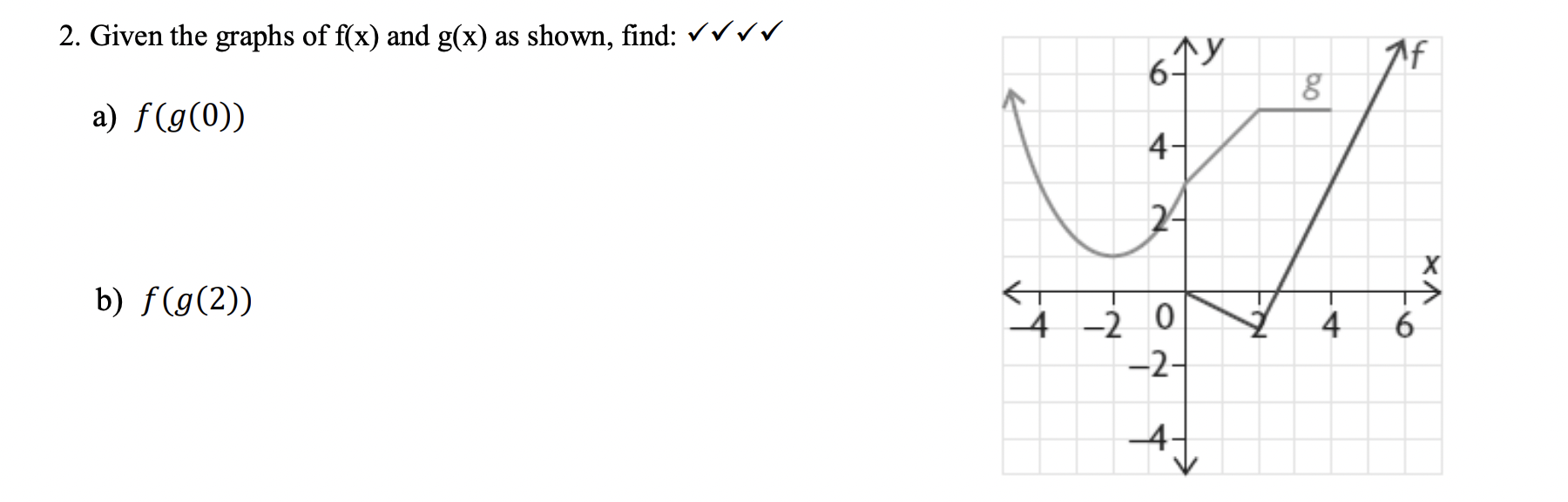 2. Given the graphs of f(x) and g(x) as shown,