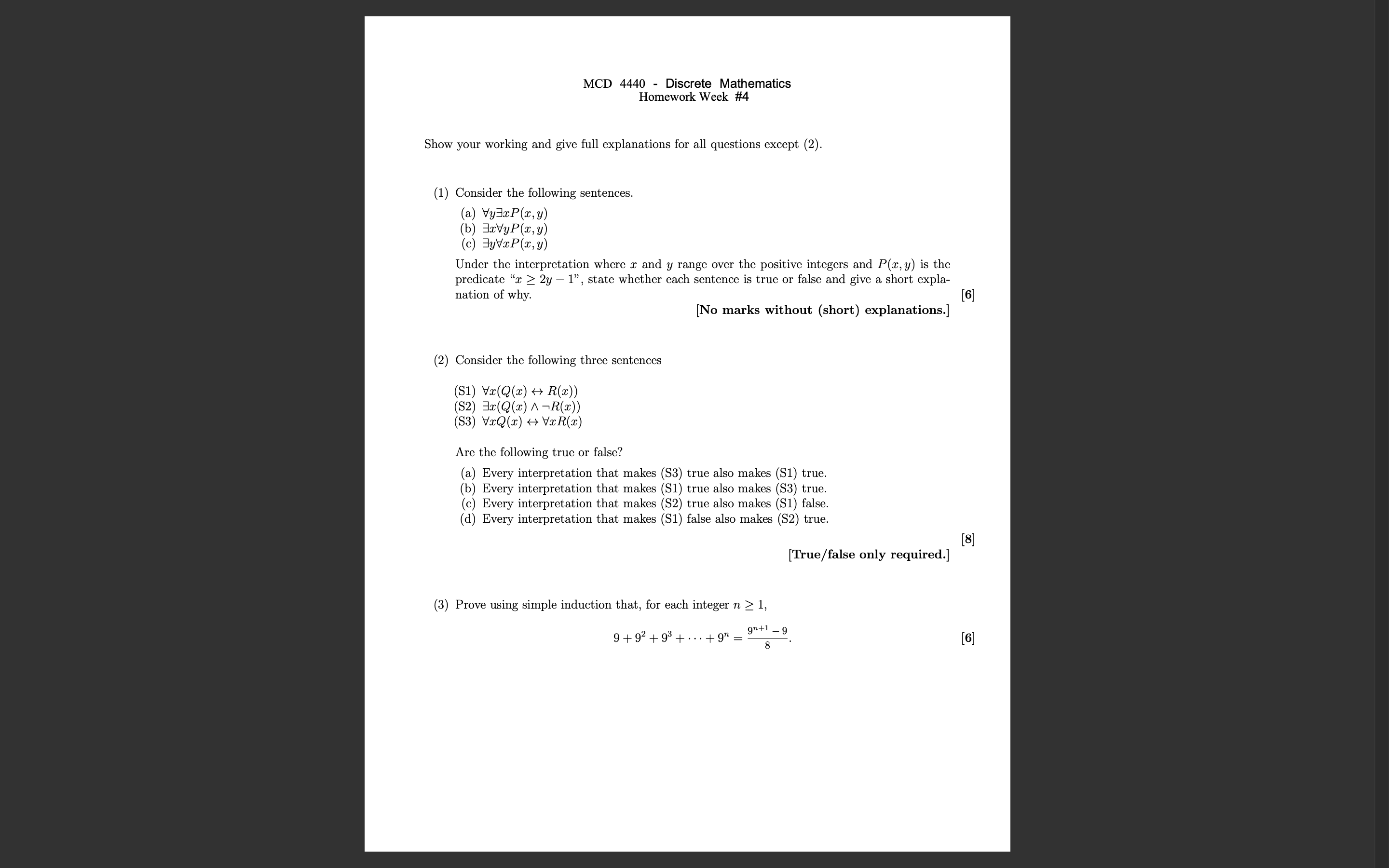 MCD 4440 - Discrete Mathematics Homework Week #4