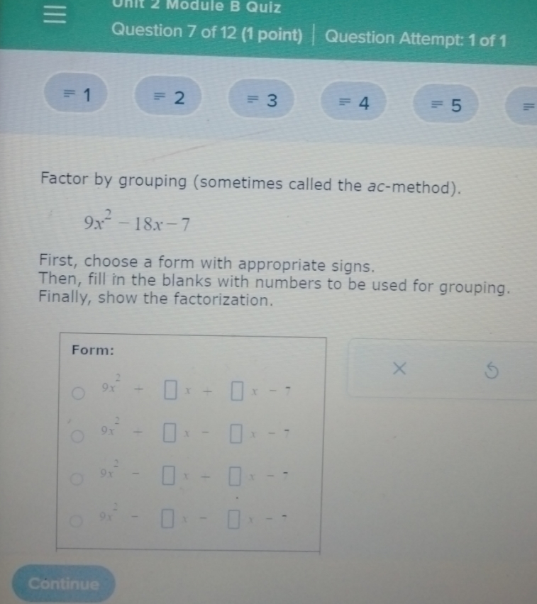 Unit 2 Module B Quiz Question 7 of 12 (1 point) |