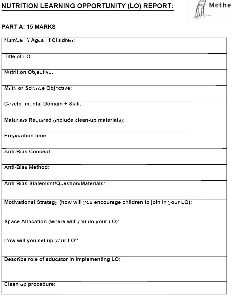 NUTRITION LEARNING OPPORTUNITY (LO) REPORT: Mothe