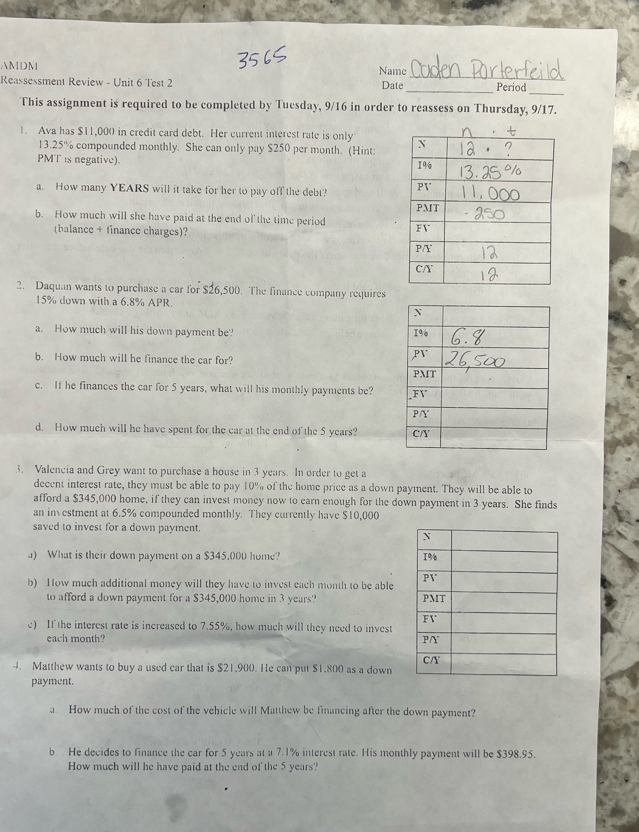 3565 AMDM Name Caden Parterfeild Reassessment